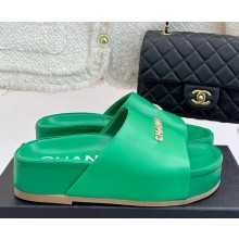 Chanel platform calf leather slippers green 2025