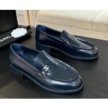 Chanel patent calfskin loafer with CC crystal logo dark blue 2025