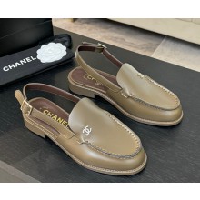 Chanel patent calfskin Slingbacks loafer with CC crystal logo army green 2025