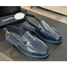 Chanel patent calfskin Slingbacks loafer with CC crystal logo blue 2025