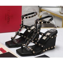 Valentino Garavani Rockstud sandal calfskin leather black heel 9cm 2025