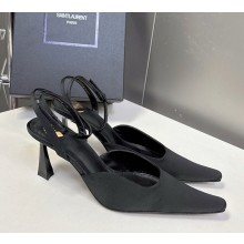 Saint Laurent Aimée Slingback Pumps in SATIN CREPE black heel 7.5cm 2025
