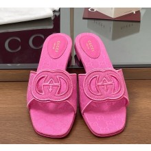 ‎Gucci women's Interlocking G cut-out slide sandals 790447 pink GG canvas 2025