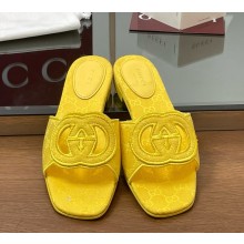 ‎Gucci women's Interlocking G cut-out slide sandals 790447 yellow GG canvas 2025