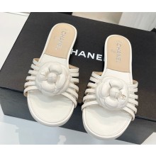 ‎Chanel Camellia lambskin flat slippers white 2025
