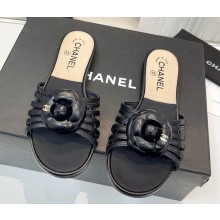 ‎Chanel Camellia lambskin flat slippers black 2025