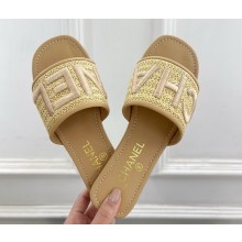 ‎Chanel flat slippers with embroid logo beige 2025