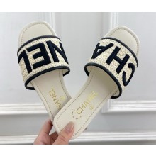 ‎Chanel flat slippers with embroid logo white 2025