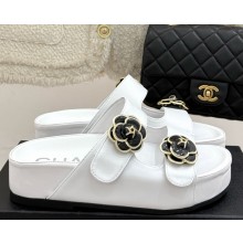 Chanel Camellia platform calf leather mules white 2025
