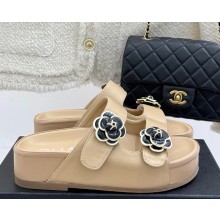 Chanel Camellia platform calf leather mules beige 2025