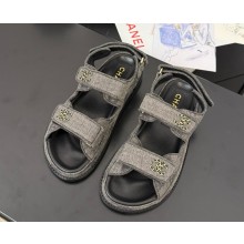 Chanel denim CC Logo Beach Sandals black 2025 