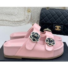 Chanel Camellia platform calf leather mules pink 2025