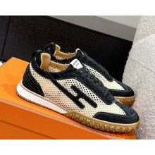 Hermes women/men Jet sneaker in crochet knit and suede goatskin beige/black 2025