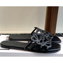 Loewe Petal Anagram slide in soft calfskin black 2025