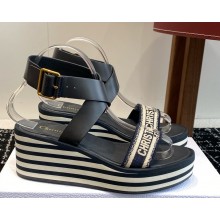 DIOR Dway Wedge Sandal Deep Blue Embroidered Cotton 2025