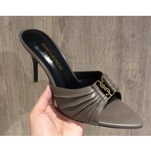 ‎Saint Laurent Heel 10cm BABYLONE mules in smooth leather army green 2025