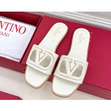 VALENTINO GARAVANI VLOGO cut-out calfskin flat slides white 2025