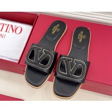 VALENTINO GARAVANI VLOGO cut-out calfskin flat slides black 2025