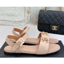 Chanel Flat sheepskin double C chain sandals beige 2025