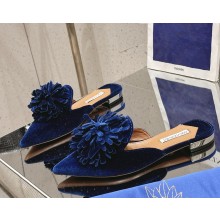 Aquazzura heel 10.5cm/flat Couturier Mule velvet dark blue 2025