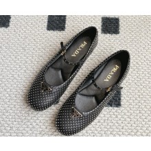 Prada lambskin rivet Embellished ballerinas with metal triangle logo black 2025