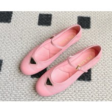 Prada Satin ballerinas with metal triangle logo pink 2025