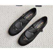 Prada Satin ballerinas with metal triangle logo black 2025