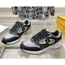 Fendi women/men Forward sneakers Gray mesh and blue leather low-tops 2025