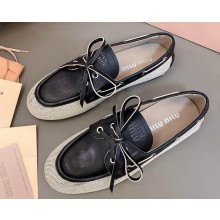 MIU MIU Canvas and bleached leather boat shoes Beige/black 5D376E 2025
