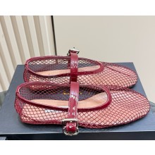 Alaïa BALLET FLATS IN FISHNET textile & patent leather burgundy 2025