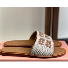 Miu Miu Canvas and leather slides Beige/Brandy 5XX644 2025