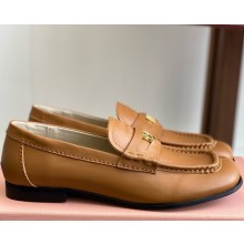 Miu Miu Calfskin square head penny loafers Cognac 2025