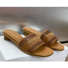 DIOR D-Lane Slide Camel Calfskin with Openwork Microcannage Motif  heel 3.5cm 2025
