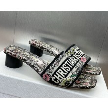DIOR Dway Heeled Slide Embroidered Cotton and White Multicolor Millefiori Unicorn Motif heel 4.5cm 2025