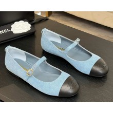 Chanel Mary Janes Cotton & Lambskin G46379 light blue & Black 2025