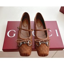 GUCCI Women's Horsebit ballet flat coffee mini GG suede 814413 2025