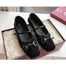 GUCCI Women's Horsebit ballet flat black mini GG suede 814413 2025