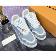 Louis Vuitton women/men LV TRAINER sneaker 1AHCY5 Blue Damier-printed denim 2025