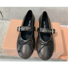 Miu Miu leather ballerinas with buckle black 2025