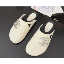 Chanel suede mule with crystal CC logo white 2025