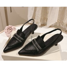 Brunello Cucinelli lambskin slingbanck pumps black heel 4.5cm 2025