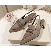 Brunello Cucinelli suede slingbanck pumps grey heel 4.5cm 2025