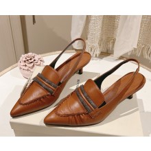 Brunello Cucinelli lambskin slingbanck pumps brown heel 4.5cm 2025