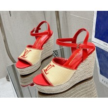 Louis Vuitton 1ACZHX Helios Wedge Sandal red Raffia heel 11.5cm platform 6cm 2025