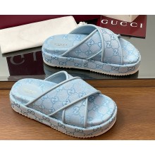 GUCCI Women's GG platform sandal Light blue Original GG canvas 816798 2025