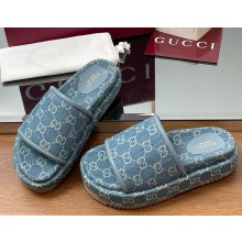 GUCCI Women's GG platform sandal blue Original GG canvas 816797 2025