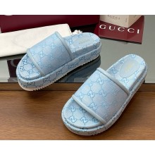GUCCI Women's GG platform sandal Light blue Original GG canvas 816797 2025