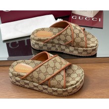 GUCCI Women's GG platform sandal Beige and dark brown Original GG canvas 816798 2025