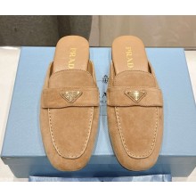 PRADA Triangle Logo Suede Bluffer mules beige 2025