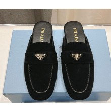 PRADA Triangle Logo Suede Bluffer mules black 2025